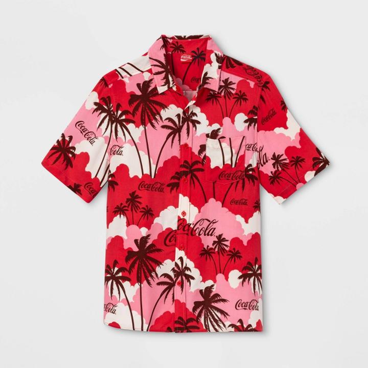 Men's Coca-cola Short Sleeve Button-down Shirt - Red/white