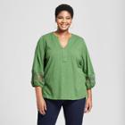 Women's Plus Size Balloon 3/4 Sleeve Blouse - Ava & Viv Green X