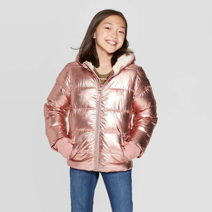 Girls' Hooded Puffer Jacket - Cat & Jack Pink