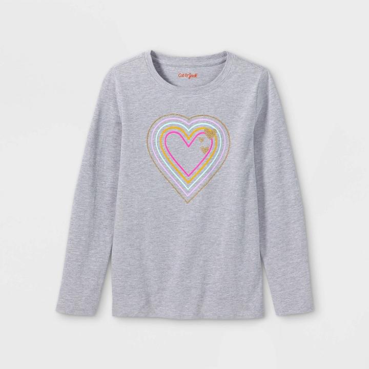 Girls' 'heart' Long Sleeve Graphic T-shirt - Cat & Jack Heather Gray