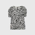 Women's Leopard Print Ruffle 3/4 Sleeve Sweatshirt - Who What Wear White