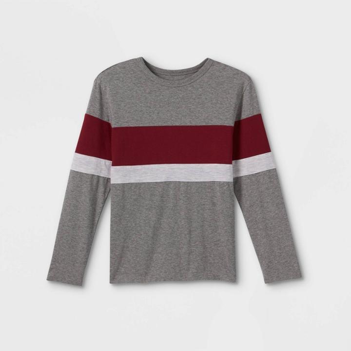 Boys' Colorblock Long Sleeve T-shirt - Cat & Jack Gray/maroon