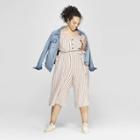 Women's Plus Size Striped Sleeveless Button Front Jumpsuit - Universal Thread Brown X