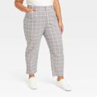 Women's High-rise Ankle Taper Pants - Ava & Viv Cream Plaid 16, Ivory Plaid