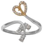 Target Women's Clear Cubic Zirconia Pave Heart And Vine Ring - Gray/gold (size 8), Silver Clear Gold