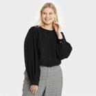 Women's Plus Size Long Sleeve Button-down Femme Top - A New Day Black