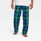 Men's Tall Holiday Tartan Plaid Fleece Matching Family Pajama Pants - Wondershop Blue