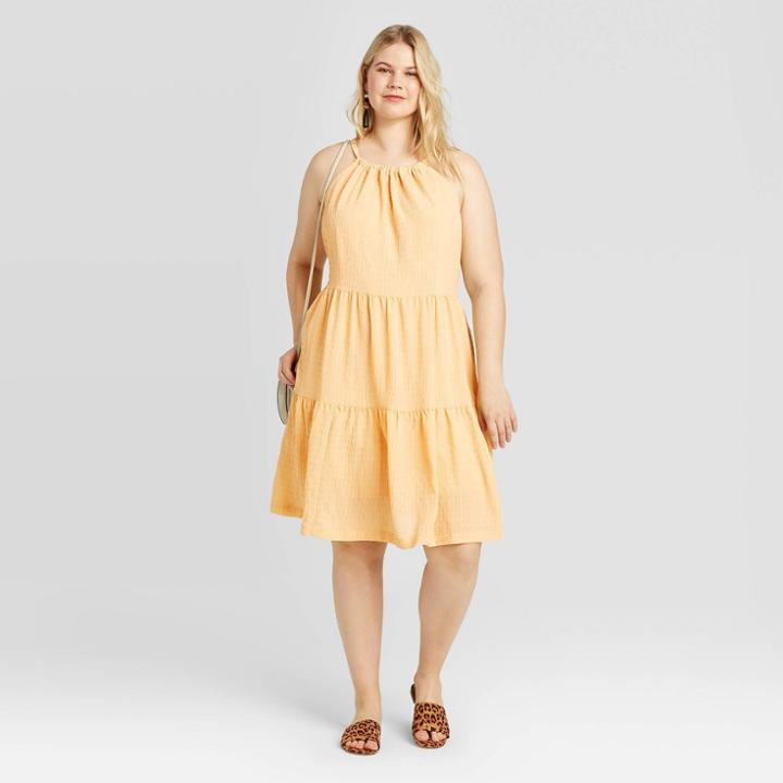 Women's Plus Size Sleeveless Tiered Dress - A New Day Yellow 1x, Women's,