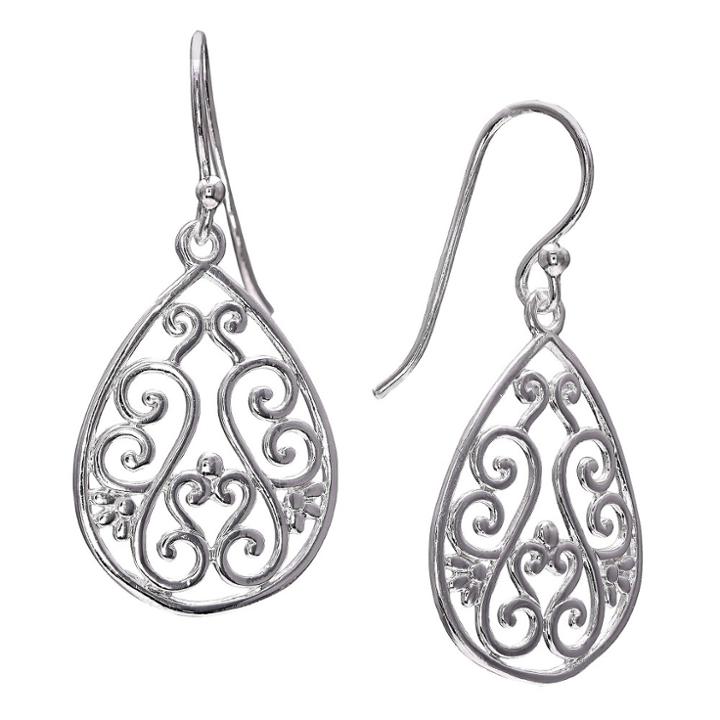 Distributed By Target Women's Filigree Teardrop Drop Earrings In Sterling Silver - Gray