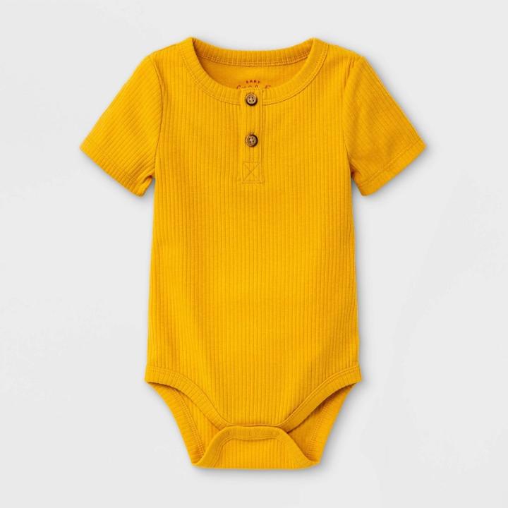 Baby Boys' Rib Henley Bodysuit - Cat & Jack Mustard Yellow Newborn