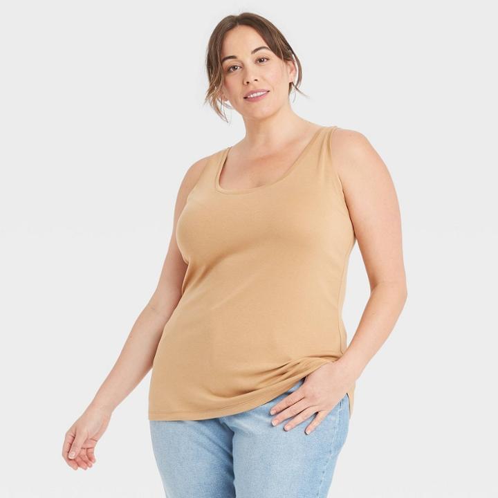 Women's Plus Size Slim Fit Tank Top - Ava & Viv Tan