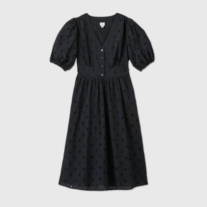 Women's Short Sleeve Eyelet Dress - A New Day Black