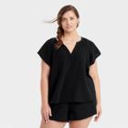 Women's Plus Size Flutter Short Sleeve Blouse - Universal Thread Black