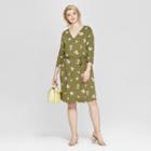 Women's Plus Size Floral Print 3/4 Sleeve Wrap Midi Dress - Ava & Viv Olive X, Green