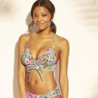 Women's Lace-up Grommet Triangle Bikini Top - Xhilaration Sage Floral D/dd Cup, Brown