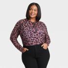Women's Plus Size Long Sleeve Mesh Top - Ava & Viv Leopard Print X