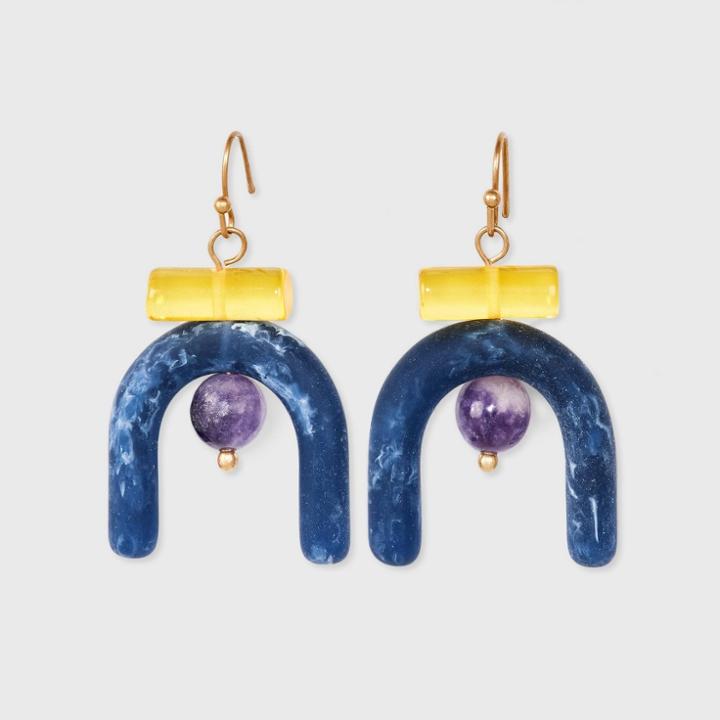 Bar Arc And Semi-precious Lepidolite Layered Drop Earrings - Universal Thread