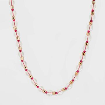 Gold Short Beaded Necklace - A New Day Pink/clear