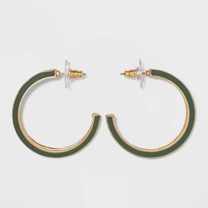 Worn Gold Post Enamel Hoop Earring - Universal Thread Green, Women's,
