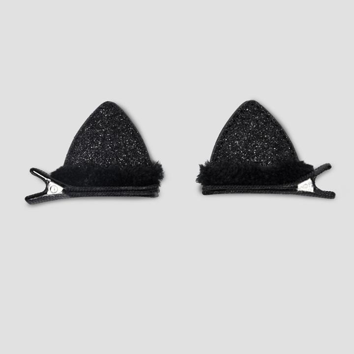 Toddler Girls' 2pk Faux Fur Cat Ear Hair Clips - Cat & Jack Black