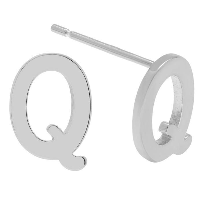 Women's Journee Collection Initial Stud Earrings In Sterling Silver - Silver, Q, Silver
