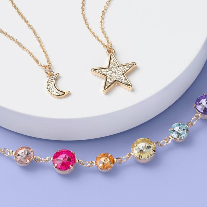 Girls' 3pk Star Moon Choker Necklace Set - More Than Magic Gold, Women's