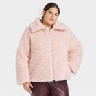 Women's Plus Size Faux Fur Bomber Jacket - A New Day Pink