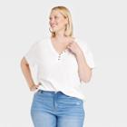 Women's Plus Size Short Sleeve Henley Tunic T-shirt - Knox Rose White