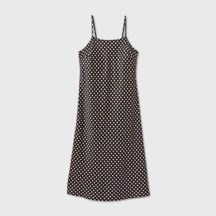 Women's Polka Dot Satin Slip Dress - A New Day Black/white