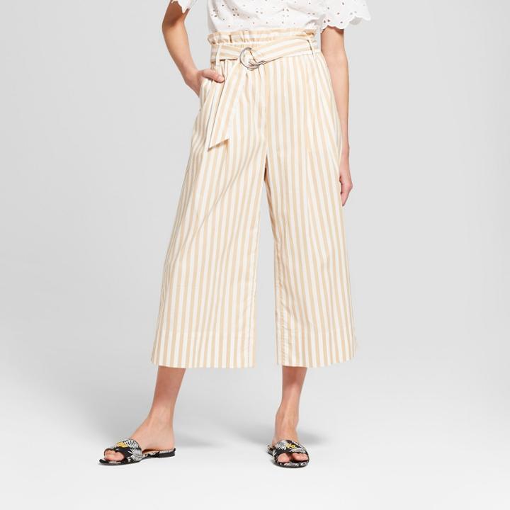 Women's Striped Wide Leg Paperbag Crop Pants - Who What Wear Tan/white L, Tan/white