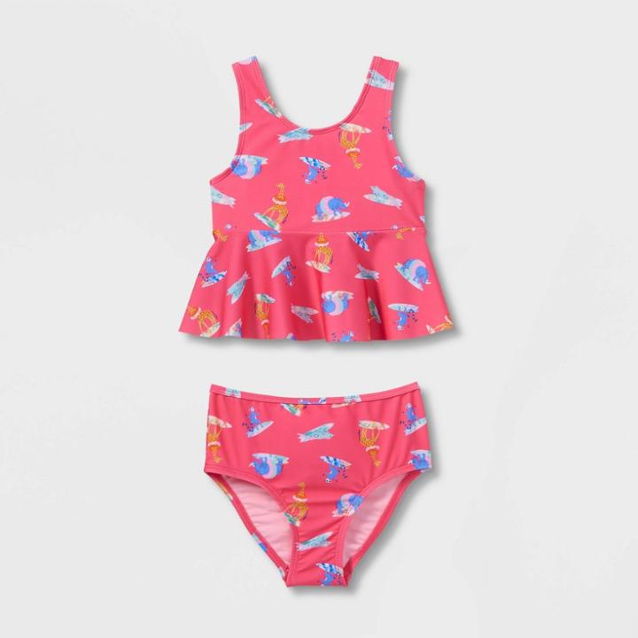 Baby Girls' Surfing Animal Print Tankini Set - Cat & Jack Pink