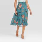 Women's Floral Print High-rise Pleated A Line Midi Skirt - A New Day Blue