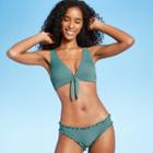 Women's Lightly Lined Tie-front Pique Textured Bikini Top - Shade & Shore Cactus Green