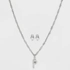 Silver Plated Cubic Zirconia 'p' Initial Earring And Pendant Necklace Set - A New Day