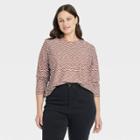Women's Plus Size Long Sleeve Slim Fit Jacquard T-shirt - Ava & Viv Burgundy Striped X, Red