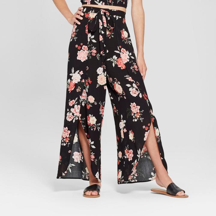 Women's Floral Tie Front Wrap Pants - Xhilaration Black