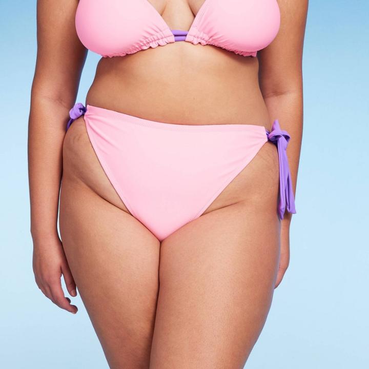 Women's Reversible Side-tie High Leg Cheeky Bikini Bottom - Wild Fable Pink/purple Floral Print X