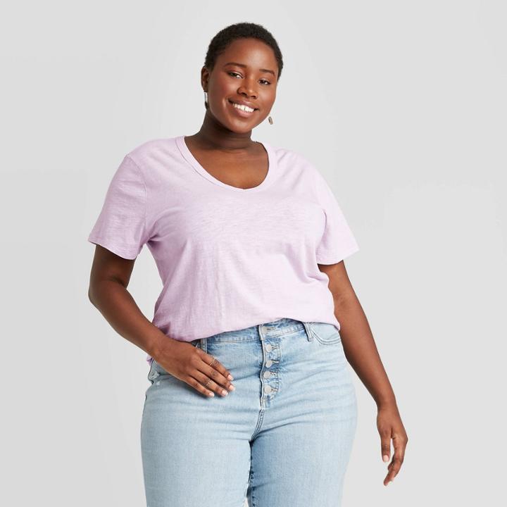 Women's Plus Size Short Sleeve V-neck T-shirt - Universal Thread Lavender