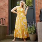 Women's Plus Size Floral Print Sleeveless Tiered Maxi Dress - Ava & Viv Yellow X