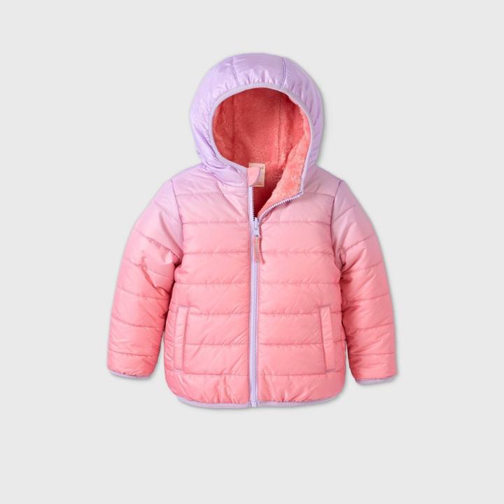 Toddler Girls' Reversible Ombre Puffer Jacket - Cat & Jack Pink