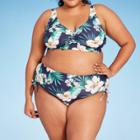 Kona Sol Women's Plus Size Shirred Side-tie High Waist High Coverage Sea Breeze Bikini Bottom - Kona
