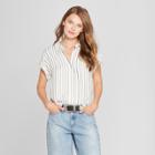 Women's Striped Short Sleeve Popover Shirt - A New Day White/black