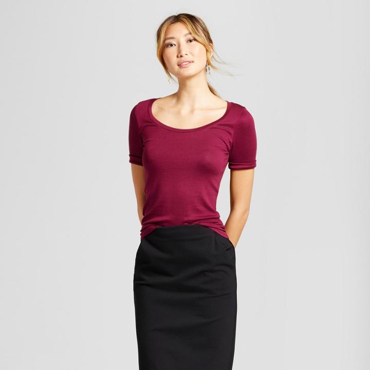 Women's Elbow Length Fitted T - Shirt - A New Day Cherry (red)