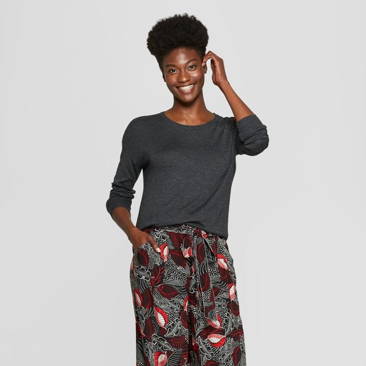 Women's Crew Neck Luxe Pullover Sweater - A New Day Dark Gray