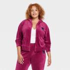 Women's Marvel Wakanda Forever Plus Size Velour Graphic Zip-up Hoodie - Berry Red