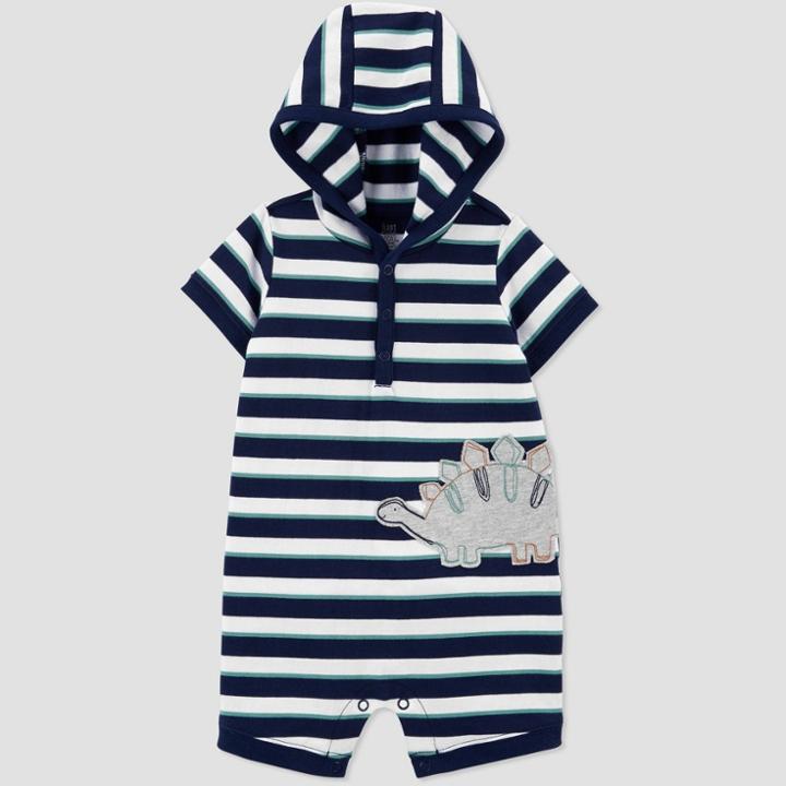 Baby Boys' Dino Striped Hooded Romper - Just One You Made By Carter's Navy