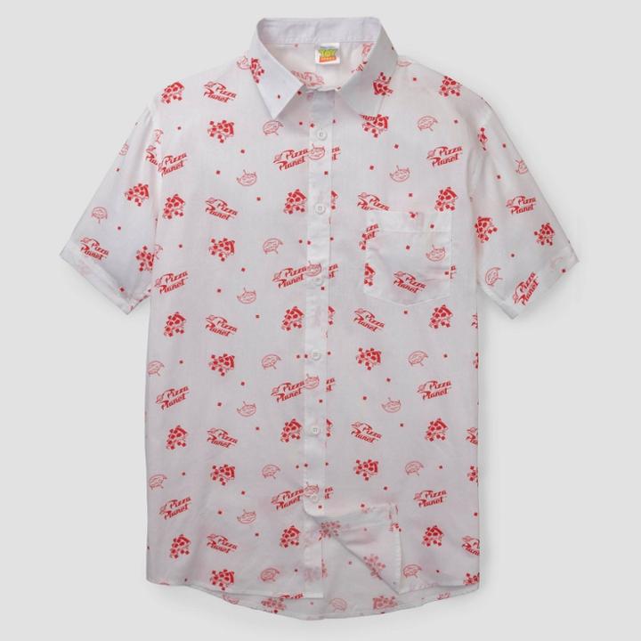 Disney Men's Toy Story Short Sleeve Graphic Button-down Shirt - White