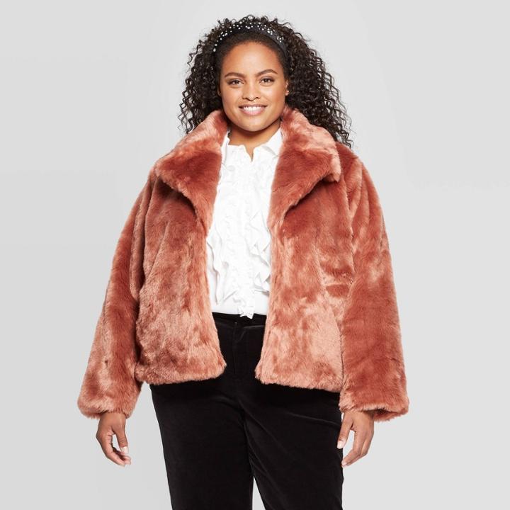 Women's Plus Size Long Sleeve Faux Fur Jacket - A New Day Blush 4x, Women's,