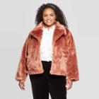 Women's Plus Size Long Sleeve Faux Fur Jacket - A New Day Blush 4x, Women's,