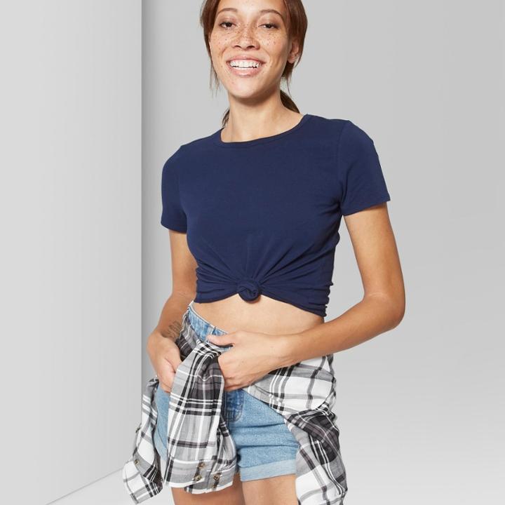 Women's Basic Sleeve Crew Neck Little T-shirt - Wild Fable Navy